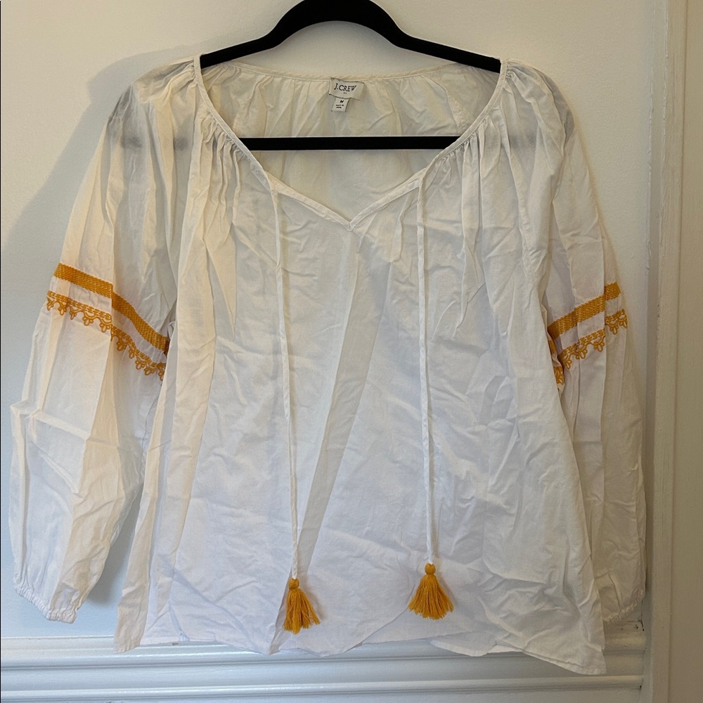 J. Crew White Blouse with Yellow Accents